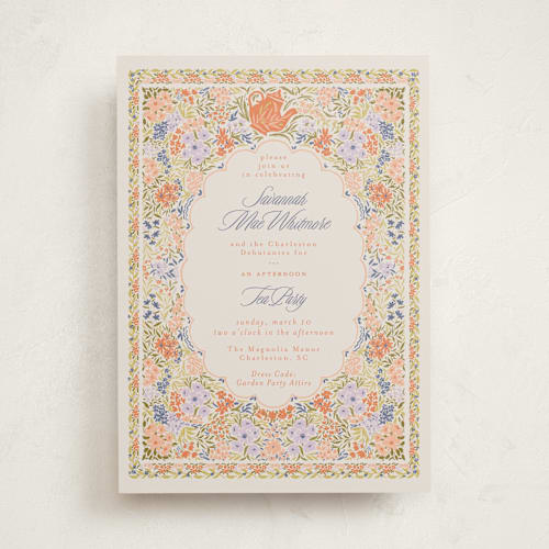 This is a clementine debutante party invitations with standard by Vera Lim called fairy garden printing on signature in standard