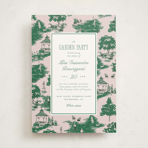 This is a orchid debutante party invitations with standard by Leia Matt called greenfield toile printing on signature in standard