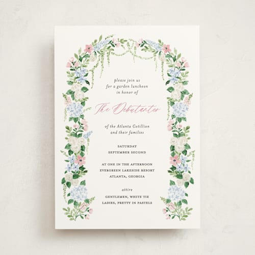 This is a blush debutante party invitations with standard by Sarah Knight called daphne printing on signature in standard