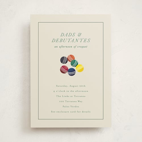 This is a ivory debutante party invitations with standard by Becky Nimoy called an evening of croquet printing on signature in standard