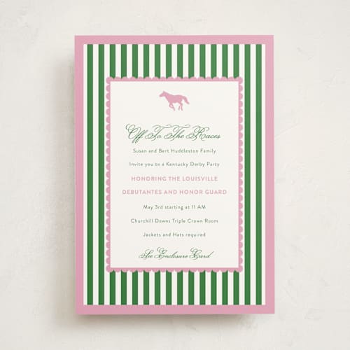 This is a bubblegum debutante party invitations with standard by Ashlee Townsend called derby party printing on signature in standard