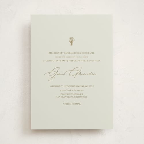 This is a marigold debutante party invitations with standard by Stephanie Heinrich Godbout called modern elegance printing on signature in standard