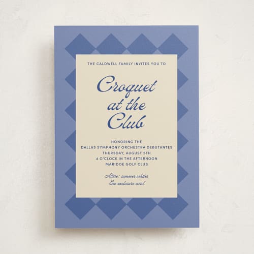 This is a sea debutante party invitations with standard by Inkblot Design called argyle printing on signature in standard