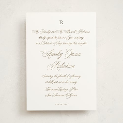 This is a forest debutante party invitations with standard by Jenna Holcomb called formal printing on signature in standard