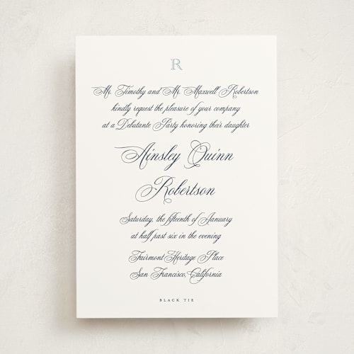 This is a frost debutante party invitations with standard by Jenna Holcomb called formal printing on signature in standard
