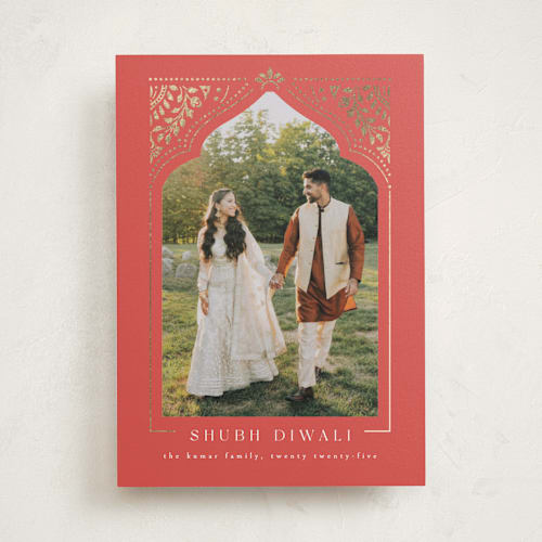 This is a peony diwali cards with foil pressed by Ana de Sousa called diwali window printing on signature in standard