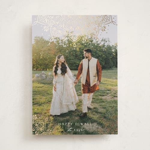 This is a mist diwali cards with foil pressed by Jackie Crawford called sparkling mandala printing on signature in standard