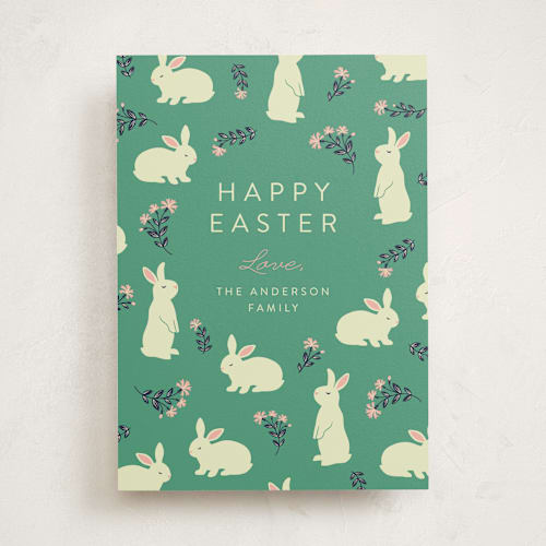 This is a easter grass easter photo cards with standard by Jamie Alexander called bunnies and blooms printing on signature in standard