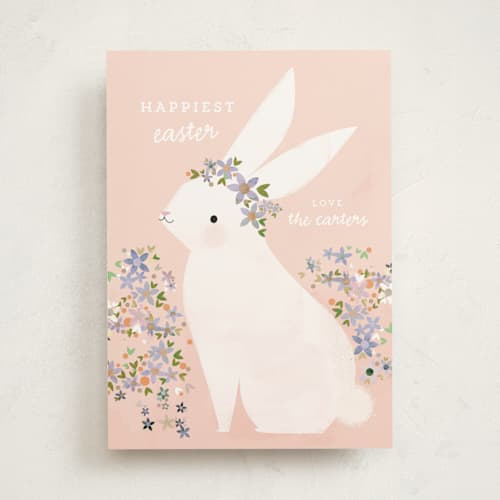 This is a blush easter photo cards with standard by Lori Wemple called bunny printing on signature in standard