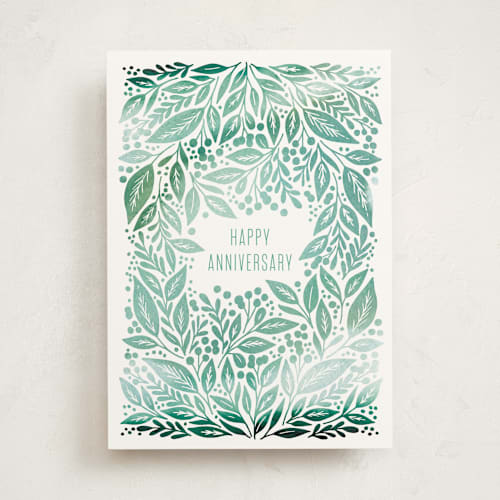 This is a greenery tbd with standard by Alethea and Ruth called happy anniversary vines printing on signature in greeting cards
