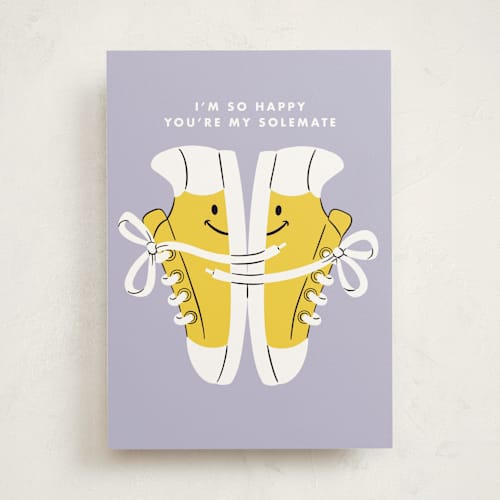 This is a shoes tbd with standard by mo kelley called solemates printing on signature in greeting cards