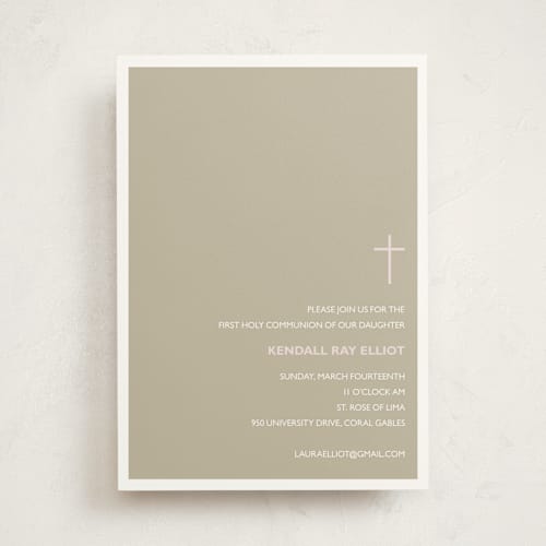 This is a leather communion invitations announcements with standard by Marabou Design called bisect printing on signature in standard