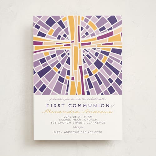 This is a purple mist communion invitations announcements with standard by Ilze Lucero called stained glass illustration printing on signature in standard