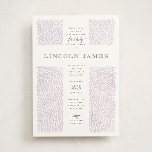 This is a wisteria communion invitations announcements with standard by Michelle Taylor called water drops printing on signature in standard