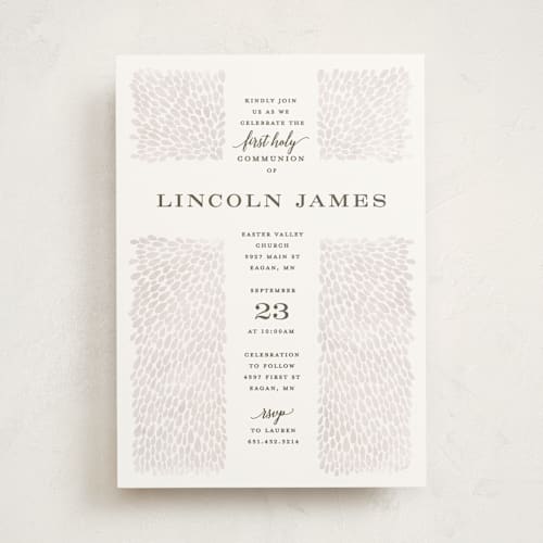 This is a mist communion invitations announcements with standard by Michelle Taylor called water drops printing on signature in standard