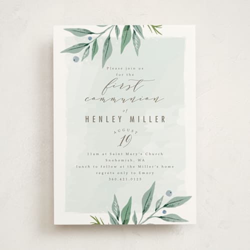 This is a sea breeze communion invitations announcements with standard by Karidy Walker called soft branches printing on signature in standard