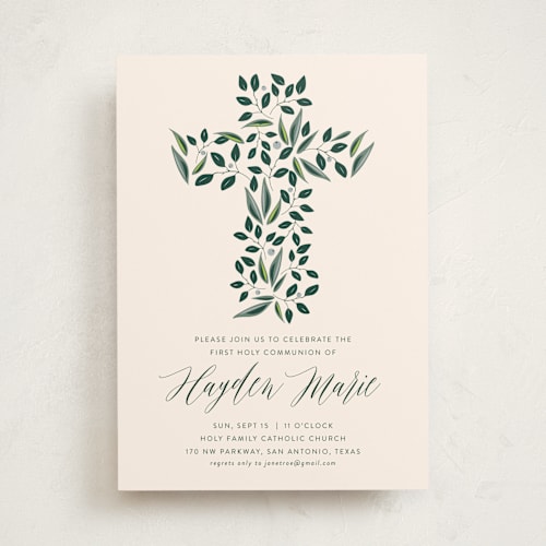 This is a cream communion invitations announcements with standard by Haley Warner called eden printing on signature in standard