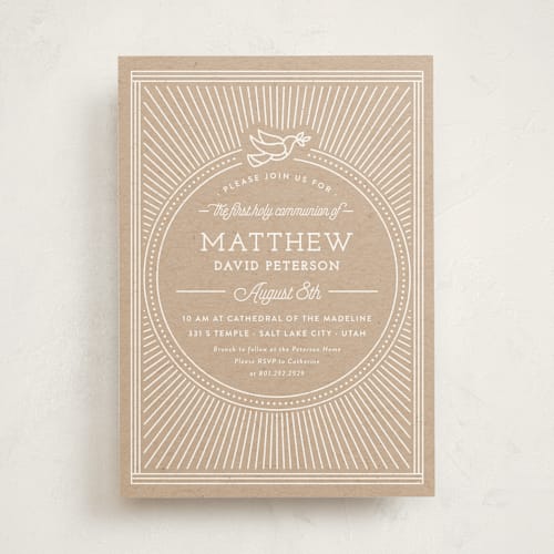 This is a natural communion invitations announcements with standard by Robert and Stella called like a dove printing on signature in standard