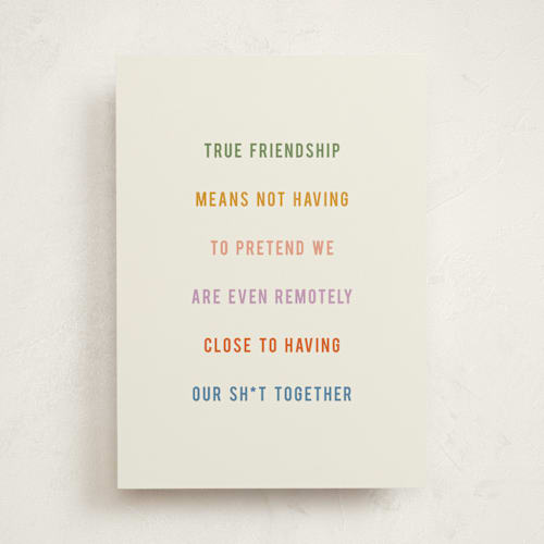 This is a cream tbd with standard by Kelly Schmidt called being real printing on signature in greeting cards