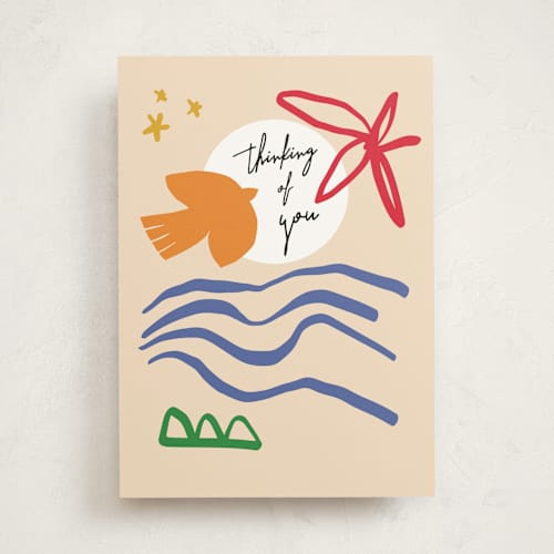 This is a cream tbd with standard by Dominique Vari called thinking of you always printing on signature in greeting cards