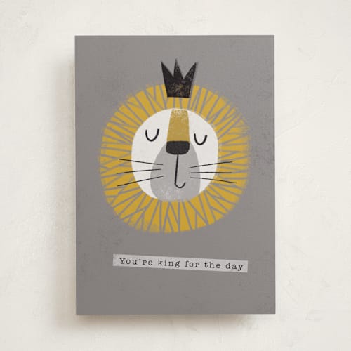 This is a slate tbd with standard by Farinaz Vaseghi called king for the day printing on signature in greeting cards