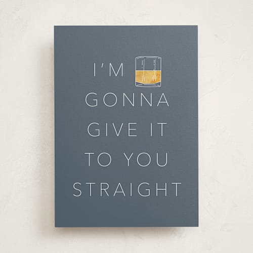 This is a navy tbd with standard by Nicole Senecal called straight whiskey printing on signature in greeting cards