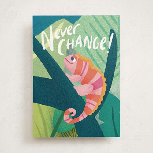 This is a jungle tbd with standard by Ana Peake called one in a chameleon printing on signature in greeting cards