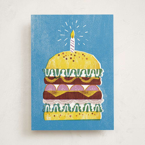 This is a sky tbd with standard by Maria Kee called birthday burger printing on signature in greeting cards