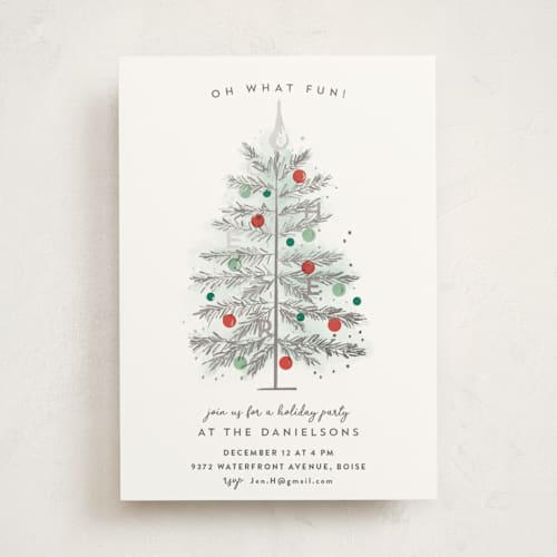 This is a tinsel holiday party invitations with foil pressed by Rebecca Durflinger called tinsel tree printing on signature in standard