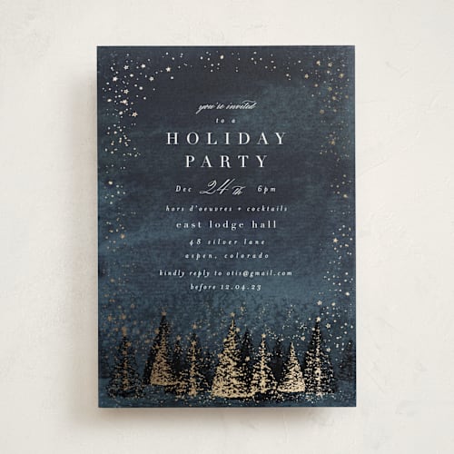 This is a night holiday party invitations with foil pressed by AK Graphics called frosted wonderland printing on signature in standard