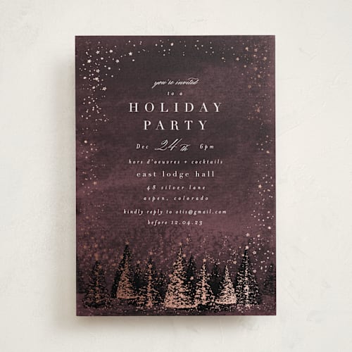 This is a sunset holiday party invitations with foil pressed by AK Graphics called frosted wonderland printing on signature in standard