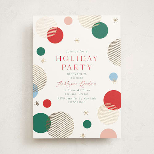 This is a apple holiday party invitations with foil pressed by Elly called bubbles printing on signature in standard