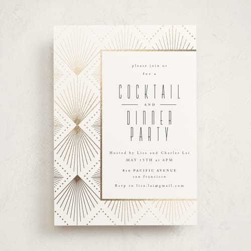 This is a snow holiday party invitations with foil pressed by Ana de Sousa called deco pattern printing on signature in standard
