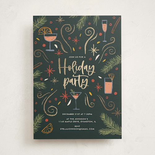 This is a forest holiday party invitations with foil pressed by Marie Bloch-Laine called holiday party printing on signature in standard