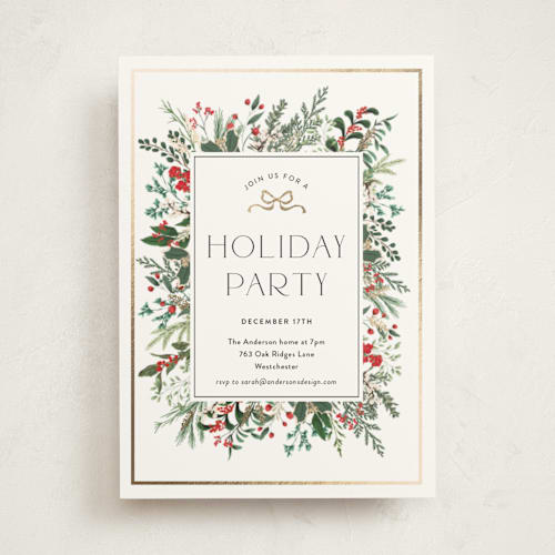 This is a snow holiday party invitations with foil pressed by Susan Moyal called holiday bash printing on signature in standard