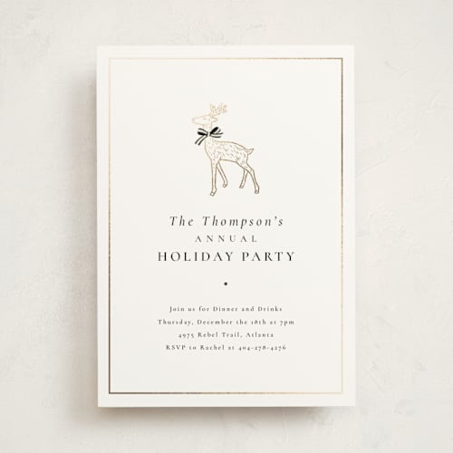 This is a charcoal holiday party invitations with foil pressed by mo kelley called decked out deer printing on signature in standard