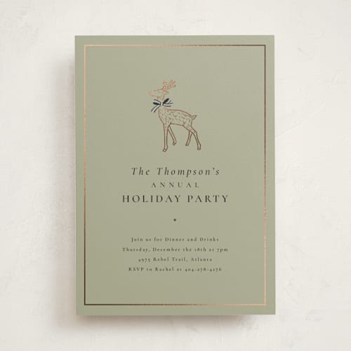 This is a moss holiday party invitations with foil pressed by mo kelley called decked out deer printing on signature in standard
