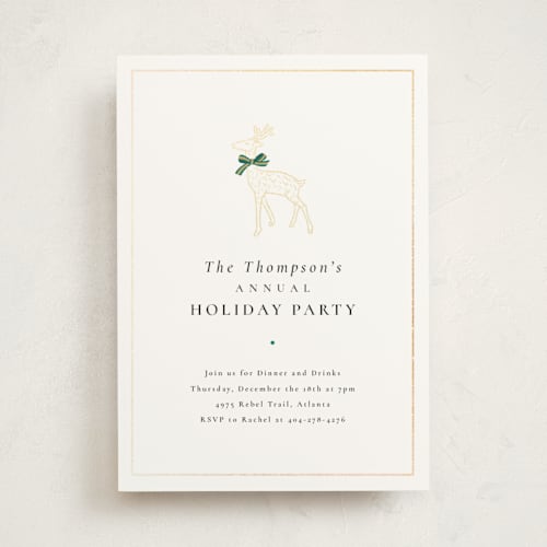 This is a camel holiday party invitations with foil pressed by mo kelley called decked out deer printing on signature in standard