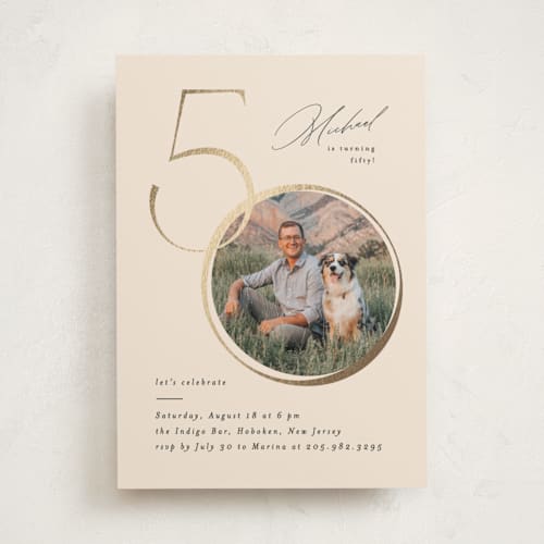 This is a ecru holiday party invitations with foil pressed by Creo Study called just a number printing on signature in standard