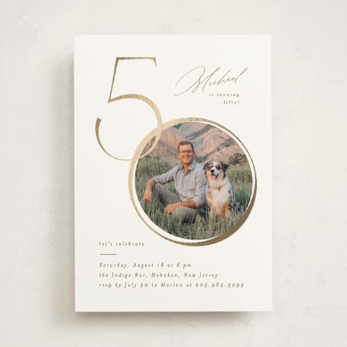 This is a cotton holiday party invitations with foil pressed by Creo Study called just a number printing on signature in standard