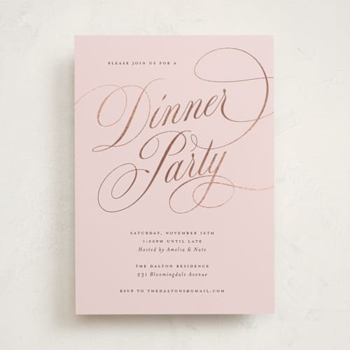 This is a rose holiday party invitations with foil pressed by Spinsugar called fancy feast printing on signature in standard