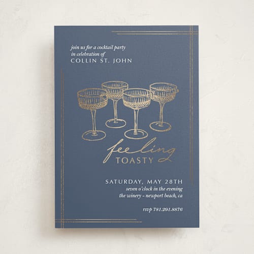 This is a ice holiday party invitations with foil pressed by Eva Tadros called feeling toasty printing on signature in standard