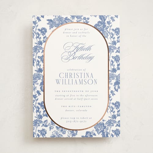 This is a provincial holiday party invitations with foil pressed by Jenna Holcomb called formally printing on signature in standard