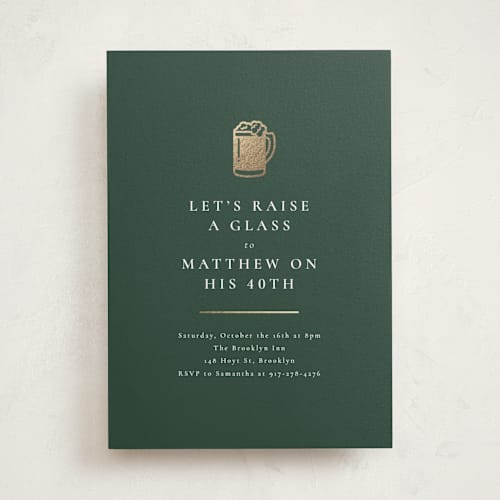 This is a lucky holiday party invitations with foil pressed by mo kelley called raise a glass printing on signature in standard