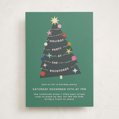 This is a forest holiday party invitations with foil pressed by Lori Wemple called a very fun tree printing on signature in standard