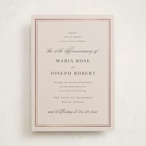 This is a barely blush holiday party invitations with foil pressed by Jennifer Postorino called polished printing on signature in standard