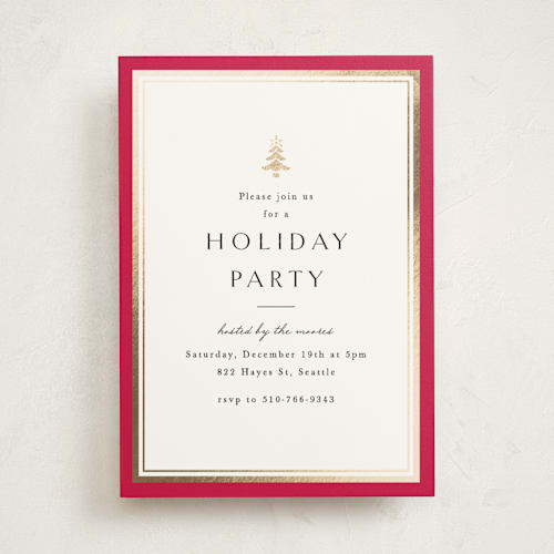 This is a poinsettia holiday party invitations with foil pressed by Amy Kross called edged printing on signature in standard