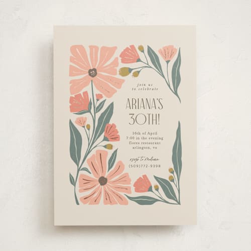 This is a rose holiday party invitations with foil pressed by Karidy Walker called storybook garden printing on signature in standard