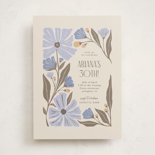 This is a lake holiday party invitations with foil pressed by Karidy Walker called storybook garden printing on signature in standard