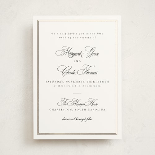 This is a snow holiday party invitations with foil pressed by Sarah Brown called traditionalist printing on signature in standard